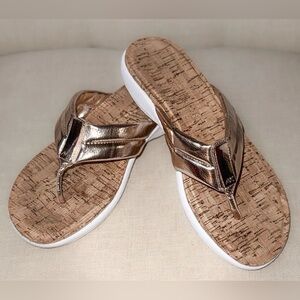 Anne Klein Metallic Rose Gold Cork-Textured Thong Sandals Women Size 9
